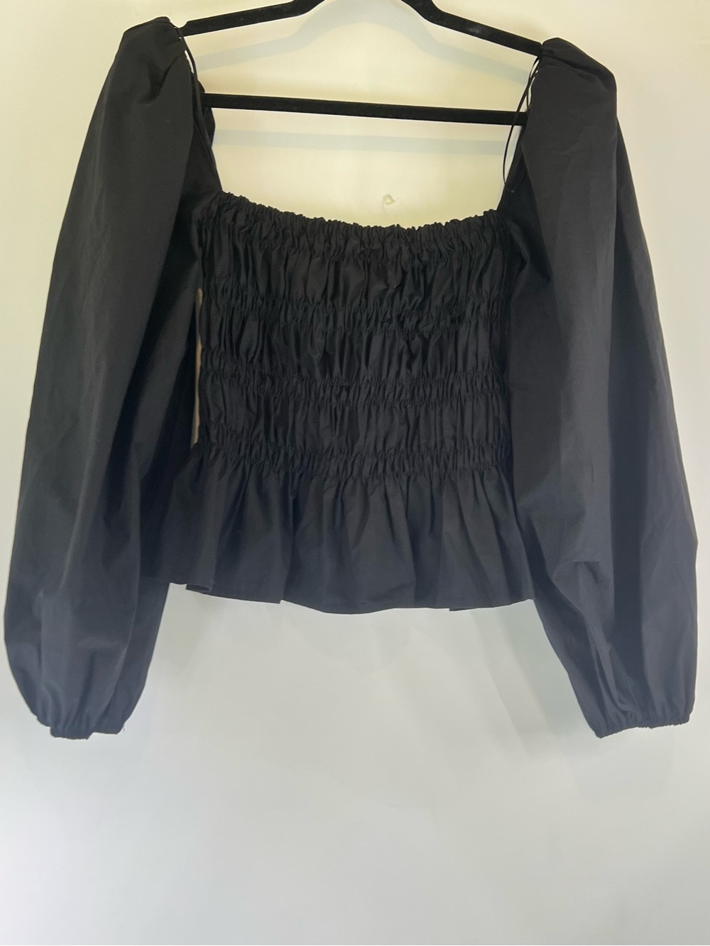 Astr Black Smocked Top with Puff Sleeves XS Goth Edgy Boho minimalist dark fairy